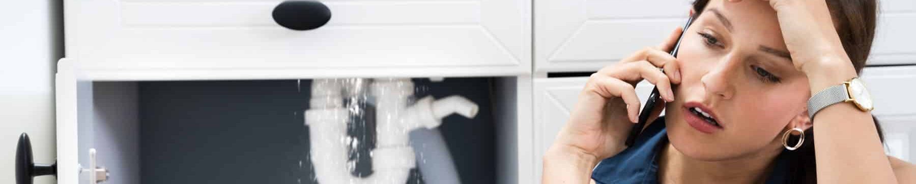 woman calling an emergency plumber because of a leak